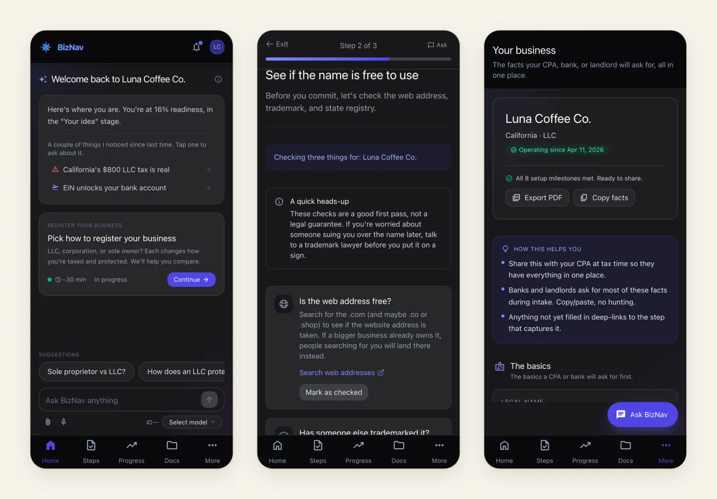 BizNav on mobile, where nearly all of the users are